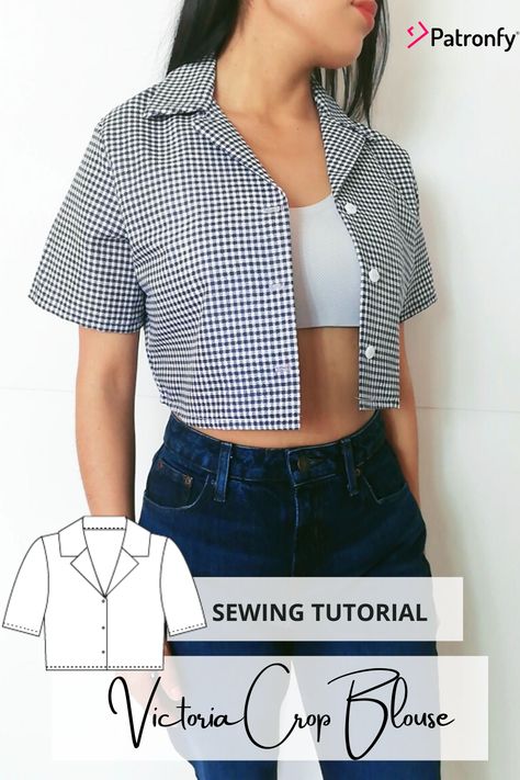 DIY Victoria Crop Blouse Top | How To Make a Crop top with Sewing Pattern | How to Make a Blouse | Patronfy Crop Shirt Pattern, Make A Crop Top, Top Pattern Sewing, Crop Top Sewing Pattern, Easy Diy Clothes, Sewing Tops, Sewing Clothes Women, Shirt Sewing Pattern, Diy Clothes Design