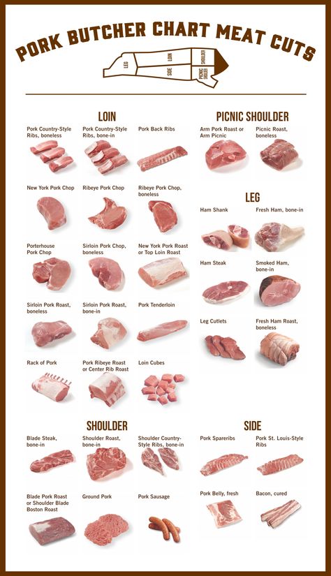 Pork Butcher Chart Meat Cuts Pork Cuts Chart, Meat Cuts Chart, Beef Cuts Chart, Diet Food Chart, Picnic Roast, Pig Meat, Roast Pork Chops, Pork Back Ribs, Fresh Ham