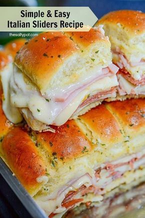 Super easy Italian sliders are perfect for party food and feeding a crowd!! #thesaltypot #sliders #partyfood #easyrecipes #italianflavors #italiansliders Easy Italian Sliders, Recipes Sliders, Easy Sliders, Italian Sliders, Slider Recipe, Easy Slider Recipes, Easy Slider, Ham And Cheese Sliders, Slider Sandwiches