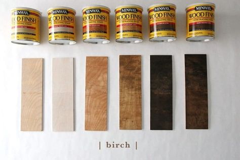 How 6 Different Stains Look On 5 Popular Types of Wood - Chris Loves Julia Outdoor Wood Stain, Minwax Stain Colors, Wood Dye, Jacobean Stain, Birch Cabinets, Stain On Pine, Stained Table, Minwax Stain, Floor Stain