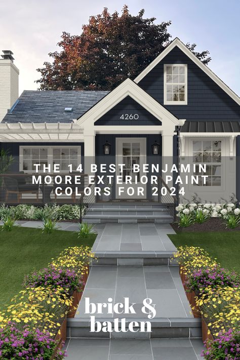 Thinking of painting your home exterior? Be sure to check out our list of the best Benjamin Moore exterior paint colors for 2024 first: https://bit.ly/3RaFHAE Paint Ideas For Exterior House Colors, New House Exterior Colors, Evening Dove Benjamin Moore Exterior, House With Siding And Brick, Benjamin Moore Collingwood Exterior, Benjamin Moore Cheating Heart Exterior, Exterior House Colors For Craftsman Home, Benjamin Moore Pashmina Exterior, Craftsman Home Paint Colors