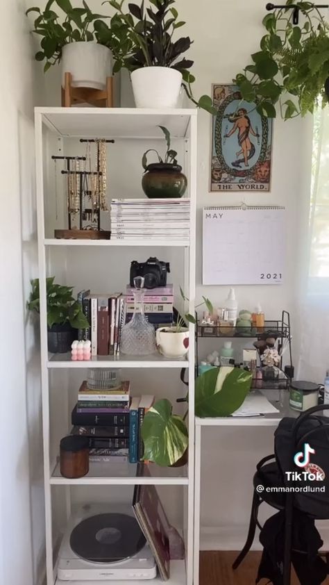 Organized Shelves Bedroom, Shelf Styling Bedroom Aesthetic, Standing Shelf Decor Bedroom, Aesthetic Shelves Decor, Ideas For Shelves In Bedroom, Cube Shelf Decor Bedroom Aesthetic, Phlox Landscaping, What To Put On Shelves In A Bedroom, Shelf Room Ideas