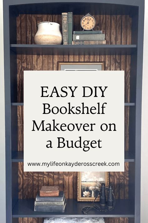 Book Shelves Makeover, Wood Bookcase Makeover, Flipped Bookshelf, Bookcase Makeover Wallpaper, Oak Bookcase Makeover, Oak Bookshelf Makeover, How To Paint A Bookshelf, Old Bookcase Makeover, Small Bookshelf Makeover