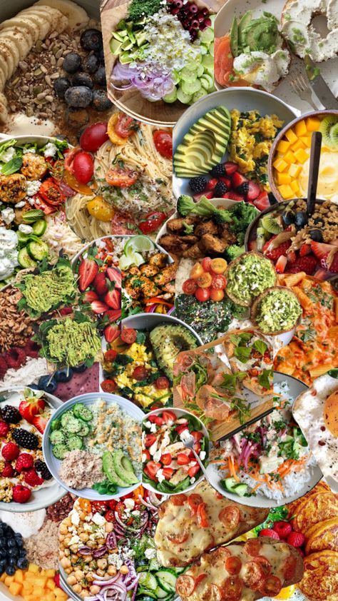 Healthy Food Collage Aesthetic, Healthy Food Manifestation, Healthy Eating Manifestation, Healthy Meal Vision Board, Healthy Asethic, Healthy Eating Collage, Healthy Eating Goals, Eating Whole Foods Aesthetic, Healthy Food Moodboard