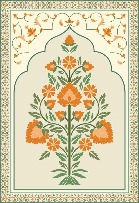 Mughal flower motif. Botanical floral ethnic motif, and Indian mughal flower motif with background. Mughal Art Motifs Design, Mughal Flower Pattern, Mughal Motifs Design Patterns, Indian Prints And Patterns, Mughal Art Motifs, Mughal Borders, Agarbatti Packaging, Key Cupboard, Mughal Flower Motif