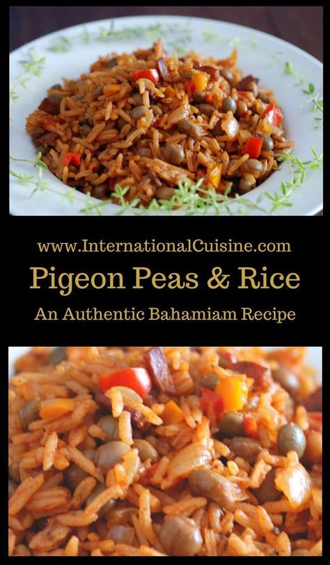 Bahamian pigeon peas and rice is a staple at nearly every meal. A delicious combination of flavors! Bahamian Peas And Rice Recipe, Pigeon Peas And Rice, Peas And Rice, Bahamian Food, Peas Rice, Vegetable Cooking, Trini Food, Pigeon Peas, Rice Side