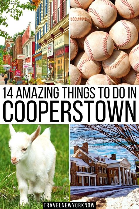 14 Amazing Things to do in Cooperstown, NY! New York State Travel, New York Road Trip, Cooperstown All Star Village, Ny Travel Guide, Watertown New York, Cooperstown Dreams Park, New York Itinerary, Travel New York, Cooperstown New York