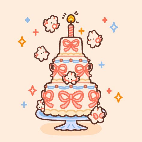 the bunnies made a birthday cake! �✨🎀 to celebrate my birthday coming up in a few weeks, this month’s goodies are an extra special bday theme! i’ve also made 2 sticker designs this time as a bonus goodie for all sticker club + combo club rewards members. join any time in july to get these via snail mail! 💖 #patreonrewards #artistsonpatreon #cutearteveryday #pastelart #kawaiiart #bunnyart #bunnyartist #birthdaycakeart #vinylstickers #stickerclub #wallpaperpack #iconpack #artprint Birthday Party Reference, Cakes Doodle, My Birthday Coming Up, Birthday Art Ideas, Bday Illustration, Birthday Cake Doodle, Cute Cake Drawing, Birthday Cake Art, July Themes