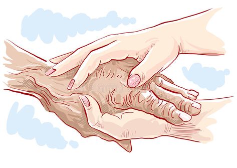 Elderly care royalty free illustration Elderly Care Aesthetic, Palliative Care Art, Elderly People Illustration, Euthanasia Illustration, Well Being Illustration, Elderly Aesthetic, Hand Holding Tattoo, Caring For The Elderly, Elderly Health