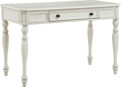 Amazon.com: OSP Home Furnishings Country Meadows 48 Inch Writing Desk with Drawer, Antique White : Home & Kitchen White Vintage Desk, Country Color Palette, Antique White Desk, Vintage White Desk, White Wooden Desk, French Country Color Palette, French Country Colors, White Writing Desk, French Desk