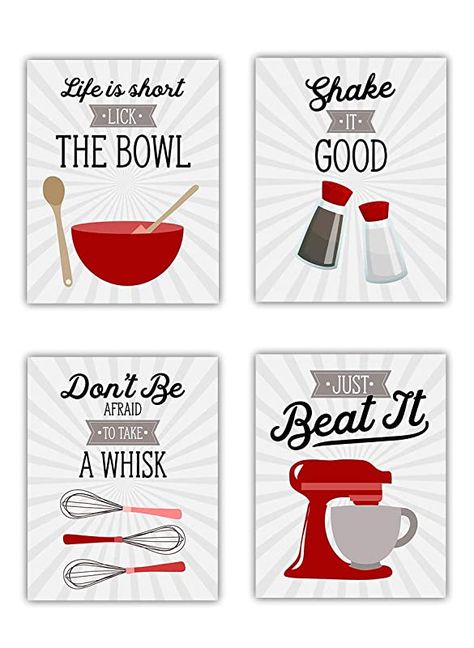 Red White Kitchen, Kitchen Wall Art Diy, White Kitchen Utensils, Kitchen Wall Art Set, Red Wall Decor, Farmhouse Country Decor, Kitchen Wall Art Printables, Red And White Kitchen, Red Kitchen Decor