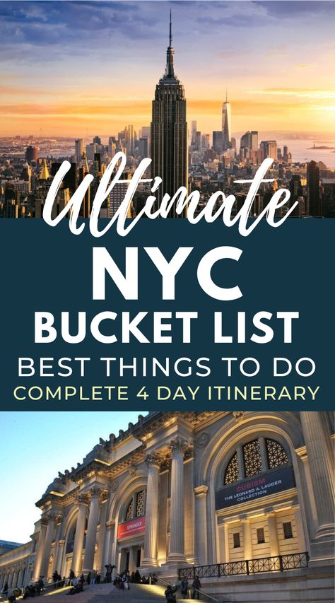 New York Agenda, New York City Bucket List Things To Do In, New York City 4 Day Itinerary, New York City Trip Itinerary, 4 Days New York City, First Time Trip To Nyc, Best Tours In New York City, New York City To Do List, New York City Itinerary 4 Days