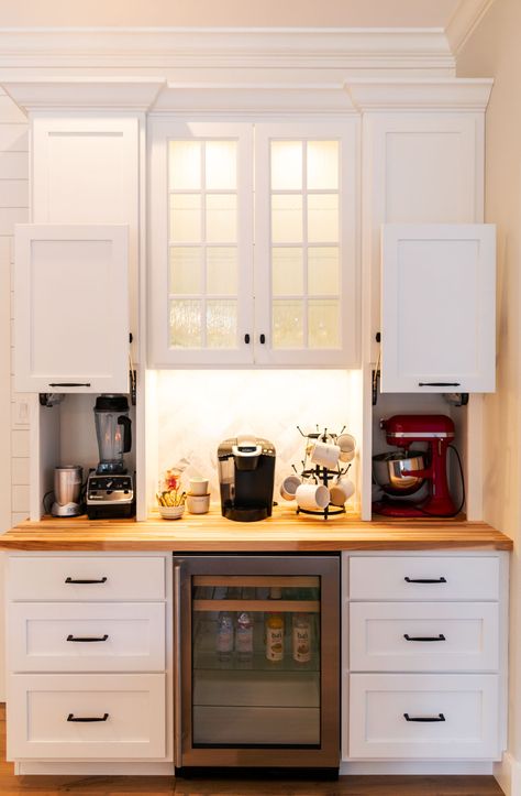 Coffee Nook In Kitchen, Coffee Nooks, Appliance Storage, Armoire Ikea, Tall Pantry Cabinet, Kitchen Appliance Storage, Tablet Pillow, Kitchen Desks, Appliances Storage