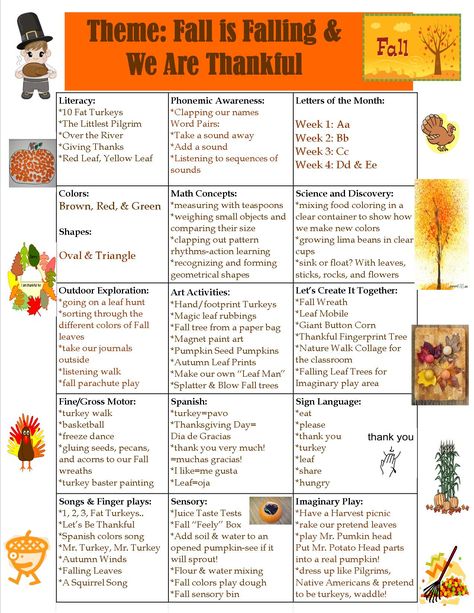 Preschool-Fall-and-Thanksgiving-Theme November Curriculum For Infants, November Curriculum Themes, November Language Activities Preschool, November Toddler Themes Lesson Plans, November Themes For School Age, Thanksgiving Lesson Plans For Kindergarten, Fall Infant Lesson Plans, Fall Theme Ideas For Preschool, Preschool November Themes Lesson Plans