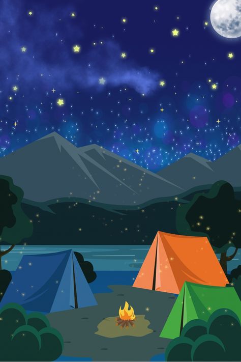 Beautiful Starry Night Camping Background Camping Background Wallpaper, Camp Background, Camping Background, Camp Wallpaper, Camping Wallpaper, Camping Drawing, Night Drawing, Night Camping, Camper Art