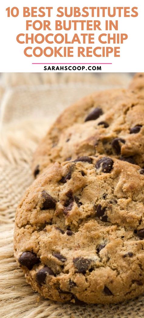 Baking a new batch of chocolate chip cookies and ran out of butter? Don't fret, we've compiled a list of the perfect substitutes for butter in your favorite recipe. Each will provide unique flavors and textures! #BakingHacks #SubstitutesForButter #ChocolateChipCookies 🍪 🧈 💓 Chocolate Chip Cookies With Less Butter, Substitute For Butter In Cookies, Butter Substitute Baking Cookies, Baking Recipes No Butter, Butter Substitute For Cookies, Butter Substitute Baking, Substitutes For Butter, Substitute For Butter, Simple Chocolate Chip Cookie Recipe