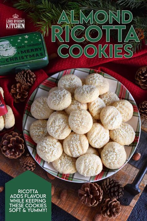 Ricotta cheese is baked into these Almond Ricotta Cookies, which will help keep the cookies soft and fresh for all of your holiday visitors! This cookie looks rather plain and boring, but the flavour is tremendously good! #Italian #cookies #christmas #holiday #almond #ricotta #cheese #baking Italian Cookies Christmas, Ricotta Cheese Cookies, Italian Ricotta Cookies, Almond Ricotta, Ricotta Cheese Recipes, Ricotta Cookies, Italian Christmas Cookies, Italian Cookie Recipes, Ricotta Recipes