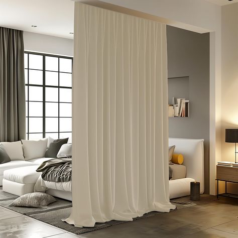 PRICES MAY VARY. WELL MADE: Sold as 1 panel include hooks. Sizes: 8.3 ft Wide x 7 ft Long ( W 100 x L 84 inch). The room divider curtain's fabric is super soft, thickness and heavy triple-weave polyester fabric. 80%-95% BLACKOUT: As room darkening curtains, these curtains block 80-95% sunlight and UV rays (Dark color works better) for maximum privacy. Provide you a superior sleep experience by hanging RoomDarkning blackout curtains in your bedroom. VERSATILE COMPATIBILITY: Can be hung with both curtain tracks and rods, comes with corresponding quantity of iron hooks for easy installation. Hanging will not be a hindrance to your usage. PERFET SPACE SOLUTION: Room divider curtain can be a clever and temporary solution for creating new spaces without building walls. Block the light and insula Ceiling Track Curtains, Track Curtains, Ceiling Mounted Curtain Track, Diy Blackout Curtains, Curtains With Hooks, Room Divider Curtains, Curtain Divider, Curtain Room Divider, Fabric Room Dividers