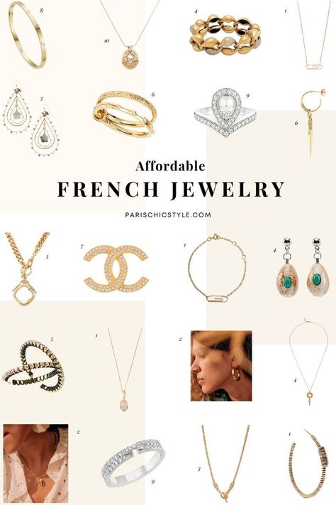 Best French jewelry brands & affordable Parisian luxury jewelry: Aurélie Bidermann Jewelry, Gas Bijoux St Tropez Jewelry, Chaumet Paris, Sezane Parisian Jewelry, Maje Paris Jewelry, Ba&sh Parisian Jewelry, Chloe Paris, Cartier, Christian Dior Jewelry, Chanel Paris. Crafted in France with top-quality materials, including diamonds, gold, & silver. Chic & minimalist jewelry for everyday wear, travel, work & special occasion. Paris Chic Style #frenchjewelry #parisianjewelry #parischicstyle #travel Paris Chic Style, French Jewelry Style, Parisian Luxury, Parisian Jewelry, Nature Inspired Accessories, Paris Jewelry, Breastmilk Jewelry, Aurelie Bidermann, Old Metal