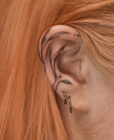 Fern Ear Tattoo, Sideburn Tattoo Women, Inner Ear Tattoo, Ear Tattoos, Fancy Earrings, Elegant Tattoos, Simplistic Tattoos, Piercing Tattoo, Bright Side