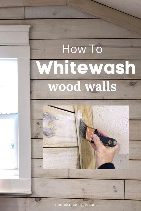 I couldn't wait to whitewash my walls and I'm so glad I did. Nothing fancy needed for this DIY project. If you have white paint, you got whitewash. via @dododsondesigns Whitewash Wood Walls, Whitewash Knotty Pine Walls, White Washed Wood Paneling, Painted Pine Walls, How To Whitewash Wood, Stained Shiplap, Whitewash Paint, Knotty Pine Walls, How To Whitewash