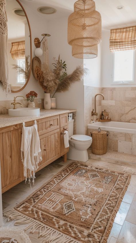 Bohemian Bathroom Ideas, Aesthetic Bathroom Decor, Bohemian Bathroom Decor, Bathroom Counter Decor Ideas, Boho Style Bathroom, Boho Bathroom Ideas, Chic Bathroom Decor, 20 Aesthetic, Bathroom Counter Decor