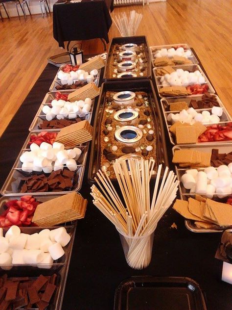 S’mores Bar Ideas, S’mores Bar, Hoco Campaign, Smores Bar Wedding, Smores Bar Party, Live Counter, Smores Party, Campfire Party, Red Barn Wedding