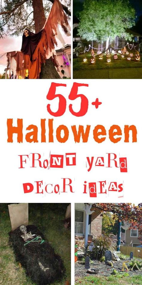 55+ Chillingly Creative Halloween Front Yard Decor Ideas for 2024 1 Fun Halloween Yard Displays, Halloween Themed Front Yard, Halloween Front Yard Theme Ideas, Outdoor Halloween Decor Front Yards Simple, Best Halloween Yard Displays, Lawn Party Ideas, Halloween Front Yard Decorations, Outdoor Halloween Decor Front Yards, Front Yard Decor Ideas