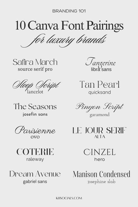 The Best (Free) Canva Font Pairings for Luxury Brands | Typography & Font | Branding Instagram fonts #instagramfonts social media fonts #socialmediafonts fonts #fonts font #font 9.20 Brand Kit Templates Canva, Free Canva Font Pairings, Canva Font Combinations, Font Canva Lettering, Font Love, Modern Fonts Free, Canva Font, Font Pairings, Business Fonts