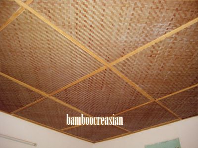 Bamboo Wall Covering | Bamboo Matting for interior walls, Ceiling and Tiki Bar Thatch Ceiling Interior, Bamboo Mat Ceiling, Bamboo Mats Decor, Tiki Ceiling, Bamboo Decor Interior Design, Bamboo Ceiling Ideas, Bamboo Wall Design, Bamboo Ceilings, Basement Columns