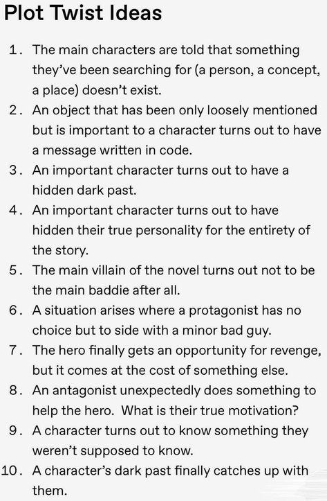 Plot Twist Ideas. Plot Points Ideas, Love Story Plot Twists, Comedy Plot Ideas, Group Rp Plot Ideas, Plot Twists Ideas Mind Blown, Fanfiction Plot Ideas, Plot Conflict Ideas, Create A Story With A Plot Twist Challenge, Post Apocalyptic Plot Ideas