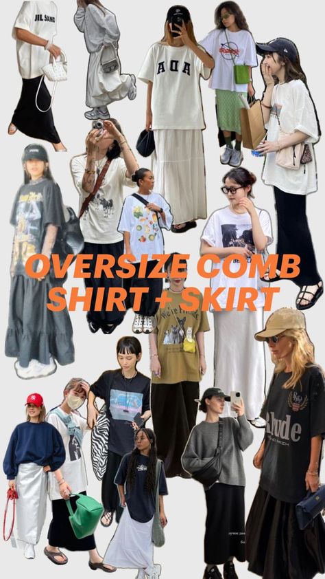 Oversized Summer Outfit, Summer Vintage Outfits, Oversized Tee Outfit, Printed Skirt Outfit, Oversized Shirt Outfit, Oversize Outfit, Outfit Oversize, Casual Chic Summer, Oversized Tees