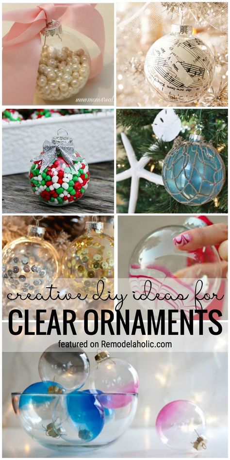 Create Your Own Look For Your Tree With One Of These 35+ Creative DIY Ideas For Clear Ornaments At Remodelaholic.com #christmasdiy #clearornaments #christmasdecorating Frosted Glass Ornaments Diy, Homemade Snowflake Ornaments, Clear Bulb Ornament Ideas, Clear Christmas Ornaments Diy, Clear Ornament Balls, Glass Ornaments Diy, Christmas Ball Ornaments Diy, Diy Christmas Ball, Snow Crafts