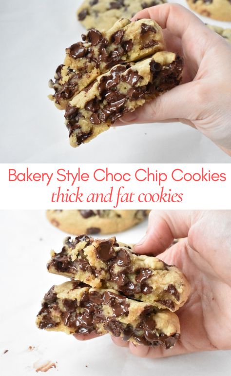 Thick Choc Chip Cookies, Levain Style Chocolate Chip Cookies, Mega Chocolate Chip Cookies, Choc Chunk Cookies Recipe, Chunky Chewy Chocolate Chip Cookies, Thick Chunky Cookies, Thick Gooey Cookies, Choc Chunk Cookies, Nyc Style Chocolate Chip Cookies