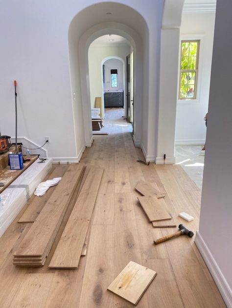 Farmhouse Modern Flooring, Stuga Ingrid Floors, Modern Vinyl Plank Flooring, Country Hamptons Style Kitchen, Wide Plank Wood Floors Vinyl, Nice Laminate Flooring, Cabinets In Wall Between Studs, Blonde Grey Flooring, Smart Core Lanier Hickory