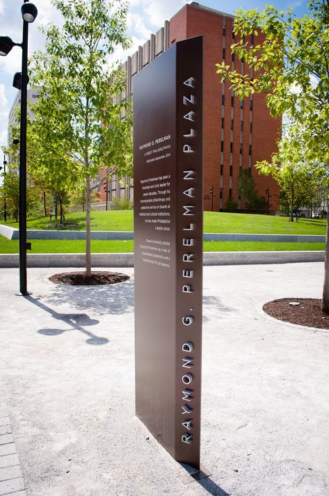 Donor Recognition Ideas, Donor Wall Design, Donor Signage, Donor Recognition Wall, Interpretive Signage, Drexel University, Entrance Signage, Outdoor Panels, Wayfinding Signage Design