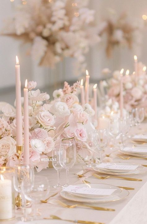 Pink Reception Flowers, Pink Purple White Wedding Decor, Wedding Florals Pink And White, Light Pink Fall Wedding, Pink And White Flowers Wedding, Blush Pink Table Setting, Blush And Beige Wedding, Light Pink Flowers Wedding, Pink And White Roses Wedding