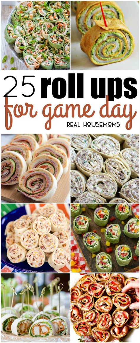 25 Roll Ups for Game Day. Finger foods, football games, pinwheel appetizers, party menu, crowd go wild! Game Day Finger Foods, Pinwheel Appetizers, Pinwheel Recipes, Finger Foods Easy, Tailgate Food, Finger Food Appetizers, Football Food, Snacks Für Party, Party Menu