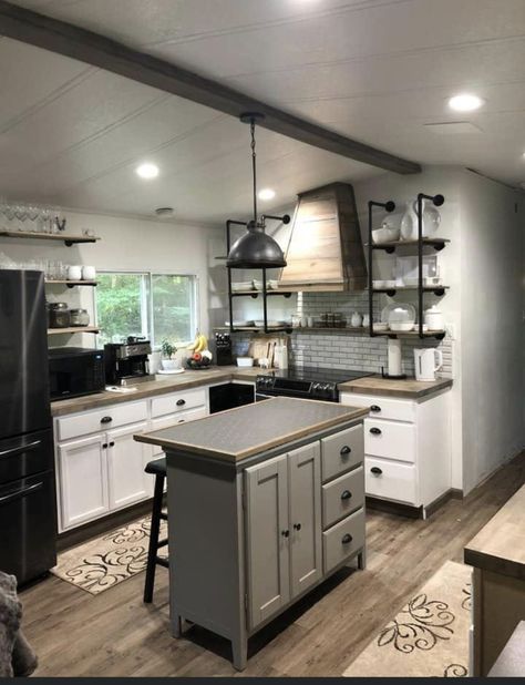 Storage Ideas In Small House, Diy Single Wide Trailer Remodel, Single Wide Remodel Kitchen, Single Wide Trailer Kitchen Remodel, Double Wide Interior Remodel, Old Trailer Remodel Single Wide Kitchen, Double Wide Decor, Trailer Remodel Single Wide Diy Kitchen, Older Single Wide Mobile Home Remodel