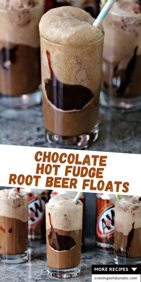 Chocolate hot fudge root beer floats served in glasses with straws Root Beer Float Recipe, Beer Dessert, Oreo Milkshake Recipe, Root Beer Floats, Float Recipes, Oreo Milkshake, Best Chocolate Desserts, Hot Fudge Sauce, Ice Cream Floats