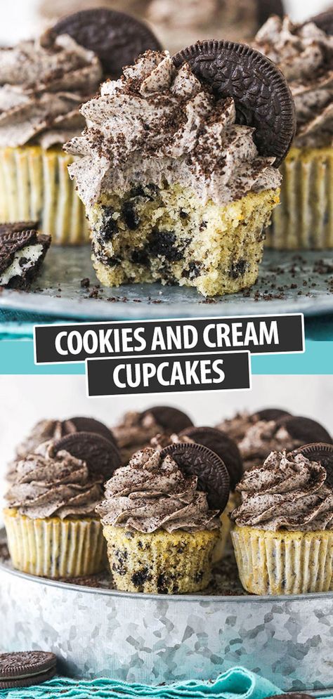 Have you ever dreamt of a soft and fluffy cupcake filled with Oreo cookie pieces and topped with Oreo buttercream? Well, that dream just became a reality with these delicious Oreo Cookies and Cream Cupcakes! #oreocupcakes #cookiesandcreamcupcakes #oreofrosting #oreodesserts #oreodessertrecipes #oreorecipes #cupcakerecipes Easy Cookies And Cream Cupcakes, Cookies N Cream Recipes, Oreo Cupcakes From Scratch, Cookies N Cream Cupcakes, Oreo Cupcake Recipe, Oreo Muffins, Cookies And Cream Cupcakes, Cupcakes Oreo, Oreo Cupcake