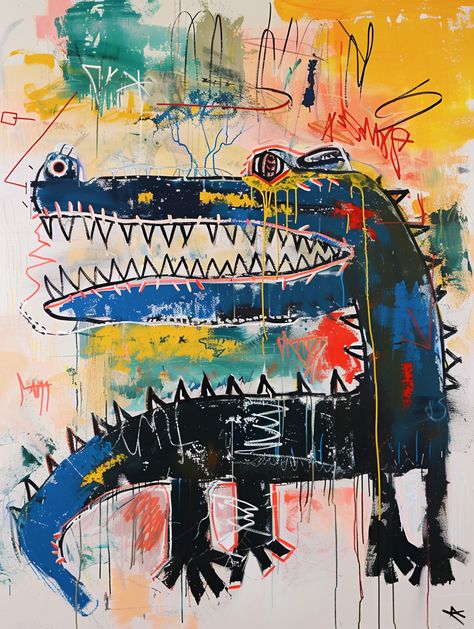 Basquiat Crocodile Painting Basquiat Art Style, Jean Basquiat Art, Basquiat Wallpaper, Basquiat Inspired Art, Basquiat Prints, Crocodile Painting, Basquiat Artwork, Jean-michel Basquiat Paintings, Education Painting