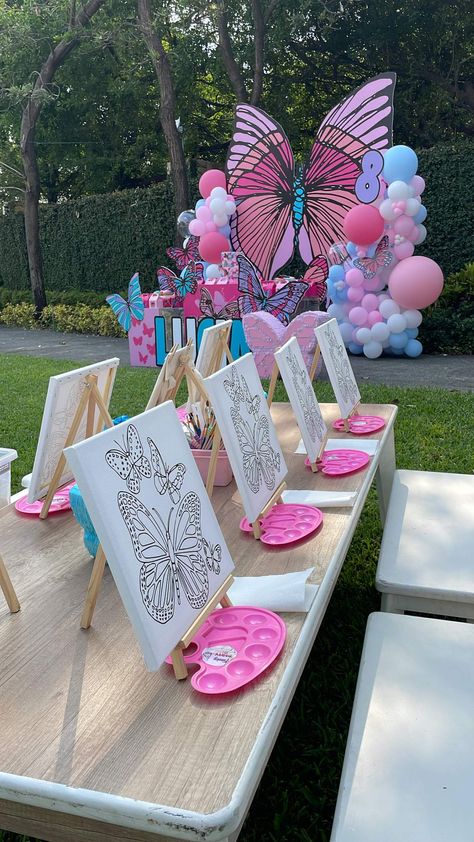 Butterflies Birthday Party Ideas | Photo 9 of 11 | Catch My Party Butterfly Birthday Activities, Butterfly Garden Party Ideas, Butterfly Birthday Games, Butterfly Birthday Party Games, Butterfly 4th Birthday Party, Butterfly Bday Party Ideas, Butterfly Birthday Party Decorations Diy, Girls 6th Birthday Party Themes, Butterfly Birthday Ideas