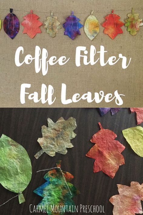 Materials Coffee filters cut into leaf shapes Washable markers Spray bottles Water This is a fun process based art project for fall. First, cut coffee filters into the shape of a leaf. Then, have your child color the fall with various colored washable markers. When they are done coloring, have them use a water bottle … Leaf Lesson Plans, Leaf Lessons, Homeschool Themes, Coffee Filter Art, Friendship Activities, Preschool Crafts Fall, Tree Project, Leaf Projects, Coffee Filter Crafts