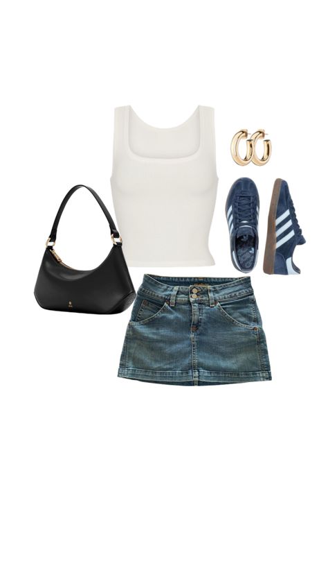 #sambas #denimskirt #outfitinspo #outfits #outfit #outfitsinspo Casual Day Drinking Outfit, Host Outfit, Day Drinking Outfit, Happy Hour Outfit, Exercise Outfits, Socal Style, Jean Skirt Outfits, Samba Outfit, Luxury Photography