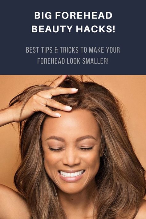 Do you have a big forehead and want to conceal it? We show you tips & tricks to make your forehead look smaller. #bigforehead #makeuptips #makeuptricks #beautyhacks Long Bangs For Big Forehead, Best Bangs For Large Forehead, Long Haircuts For Big Foreheads, Box Braids For Big Foreheads, High Forehead Hairstyles Long, Haircuts To Make Your Forehead Smaller, Cute Bangs For Big Forehead, Big Forehead Box Braids, Good Hairstyles For Big Foreheads