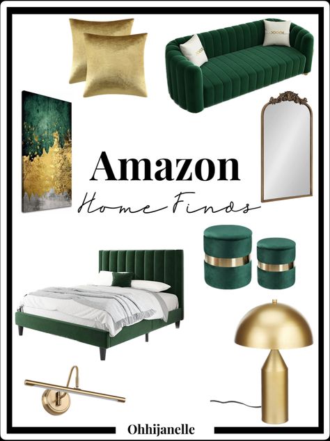 Emerald Green Home Aesthetic, Green Velvet Bed Bedroom Ideas, Hunter Green Home Decor, Emerald Green Black And Gold Bedroom Ideas, Emerald And White Bedroom, Dark Green Room With Gold Accents, Forest Green Gold Bedroom, Grey Green Gold Bedroom, Green And Gold Room Ideas Bedroom