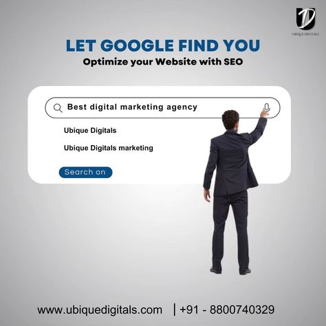 LET GOOGLE FIND YOU Optimize your Website with SEO Visit: www.ubiquedigitals.com You can call us on : +91-8800740329 ✨ Follow for more tips, facts and honest social media & marketing talk. . . . . . #googleranking #searchengineoptimization #seocompany #seohelp #seoservice #seoservices #seostrategies #seostrategist #strategydevelopment #ubiquedigitals #websitemarketing #wordpress #websitedevelopment Google Seo, Website Optimization, Google Ranking, Seo Social Media, Marketing Website, Seo Company, Find You, Seo Services, Search Engine Optimization