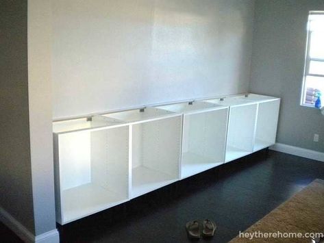 IKEA hack- how to create a built in out of IKEA cabinets and shelves Brimnes Cabinet, Ikea Kitchen Units, Wall Cabinets Living Room, Ikea Wall Cabinets, Ikea Brimnes, Ikea Built In, Cabinets And Shelves, Built In Entertainment Center, Ikea Kitchen Island