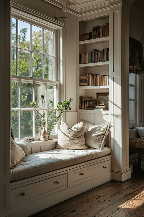 Windowseat Aesthetic, Decoration Theme, Classy Bedroom, Casa Vintage, Room Curtains, Dream House Rooms, Style Deco, Window Decoration, Window Styles